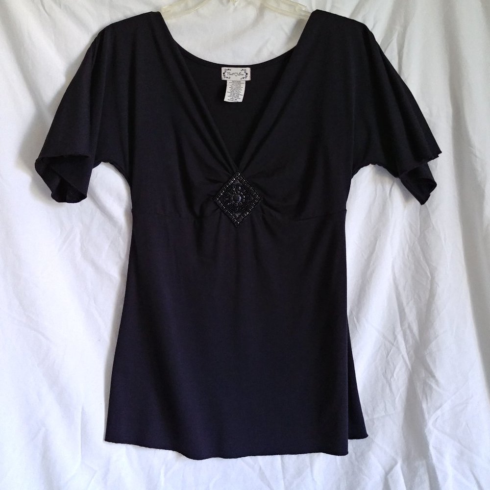 Beautiful Embellished V-neck Flutter Sleeve Top